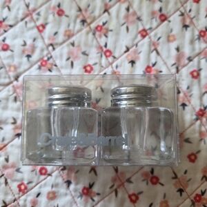 Crate&Barrel Clear Glass Salt and Pepper Set with Silver Lids